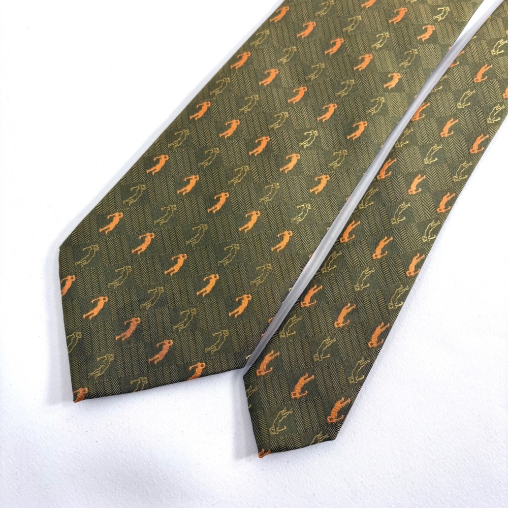 Tommy Bahama Off Island Tie Olive Green Silk Golfer Herringbone Necktie